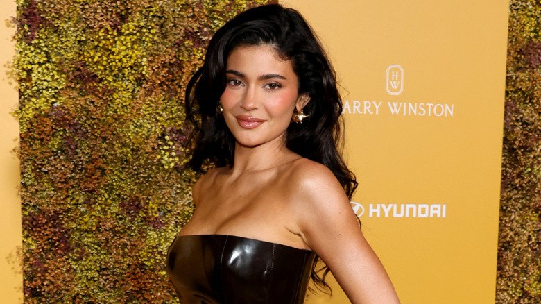 Kylie Jenner wearing a strapless dress