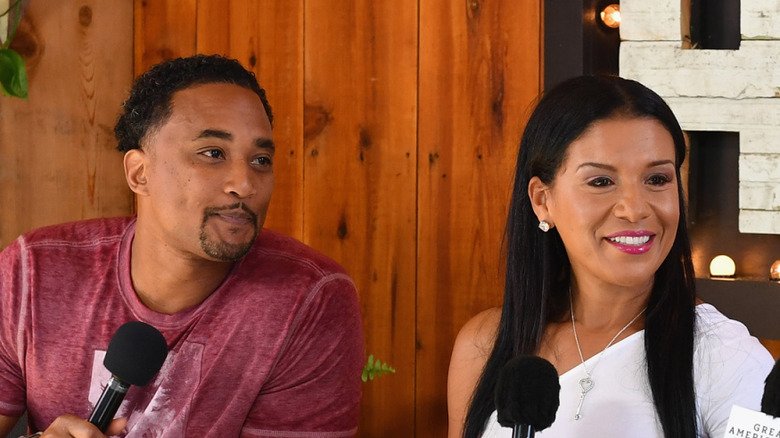 DeRon Jenkins and Page Turner giving interview in the HGTV Lodge