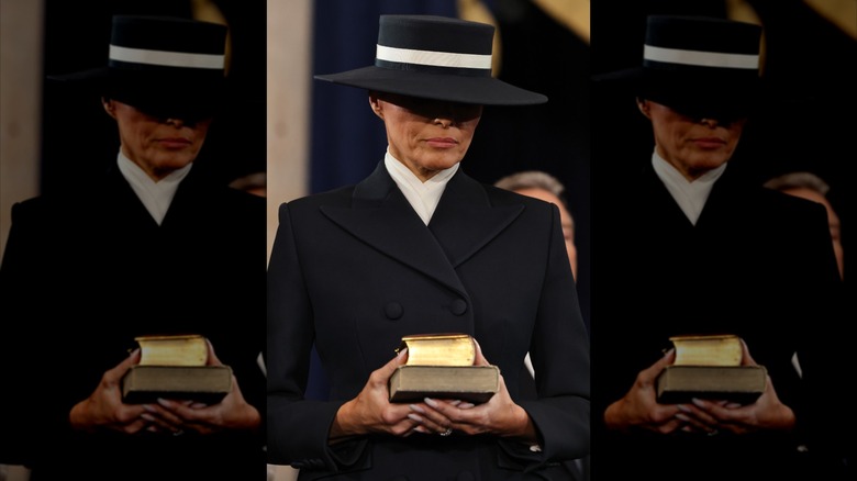 Melania Trump holding two Bibles during inauguration ceremonies in the Rotunda of the U.S. Capitol