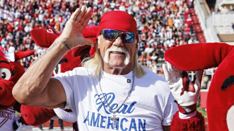 Hulk Hogan attends the Texas Longhorns vs Arkansas Razorback game in Fayetteville, AR (2024)