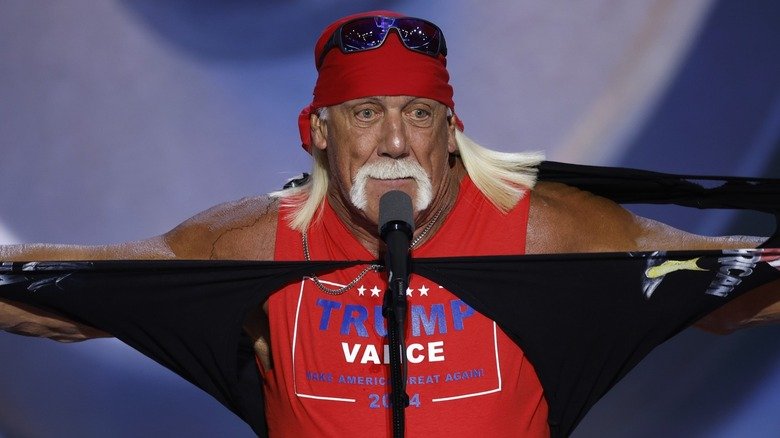 Hulk Hogan rips his shirt onstage at the Republican National Convention in Milwaukee, WI (2024)