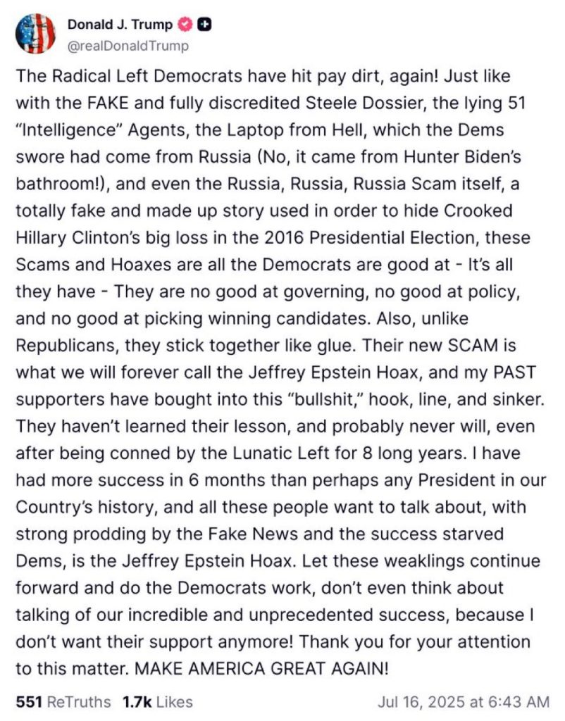 truth social trump epstein controversy