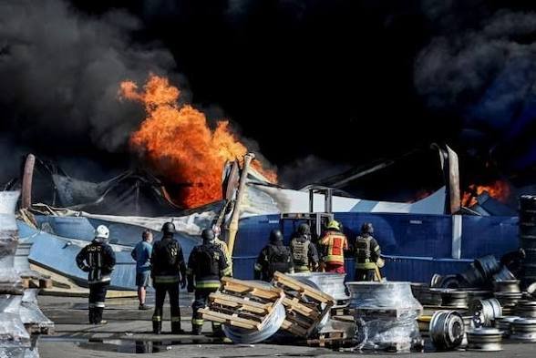 Russian Drone Strike Near Kyiv Triggers Huge Fire and Explosions at Arms Depot