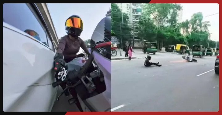 Woman Biker Hit by Car in Gurugram After Asking Driver to Keep Distance